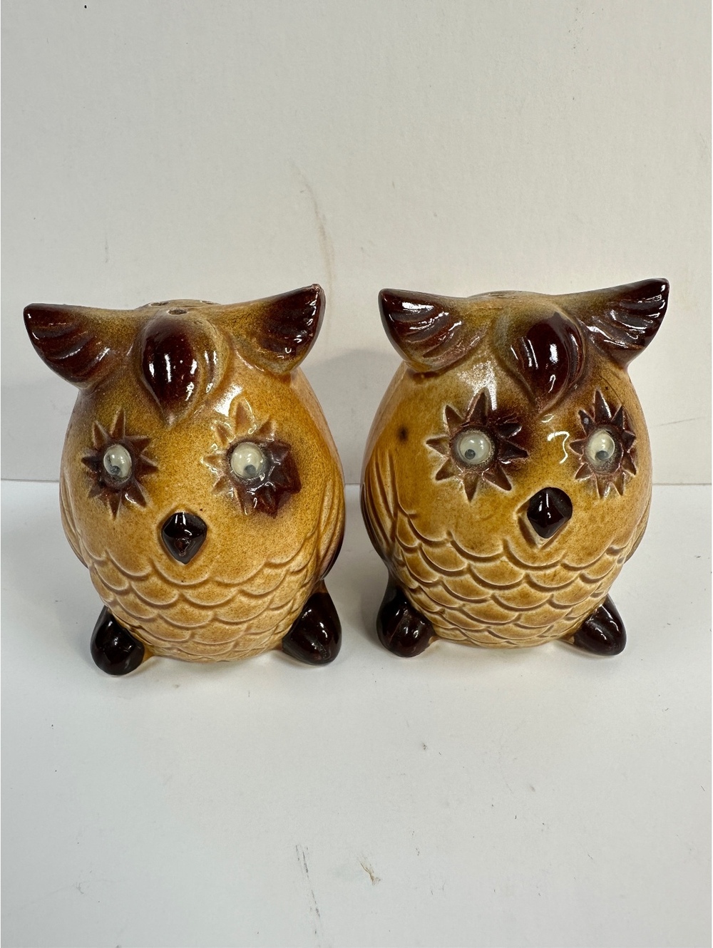 VTG MCM Owl Salt + Pepper Shaker Japan Googly Eyes 1960s Kitsch Whimsical